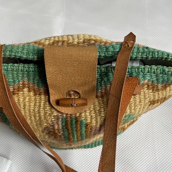 Sisal Large Tote Market Bag Basket Woven Leather Handles Fish Pattern Green Tan - Picture 8 of 10